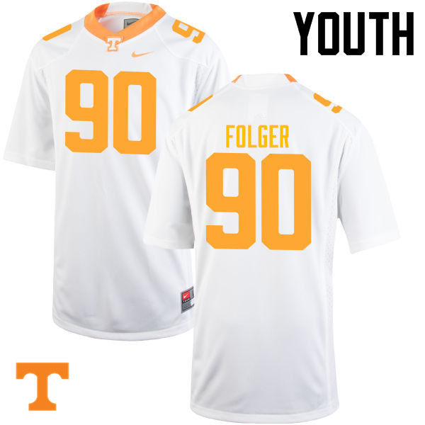 Youth #90 Charles Folger Tennessee Volunteers College Football Jerseys-White